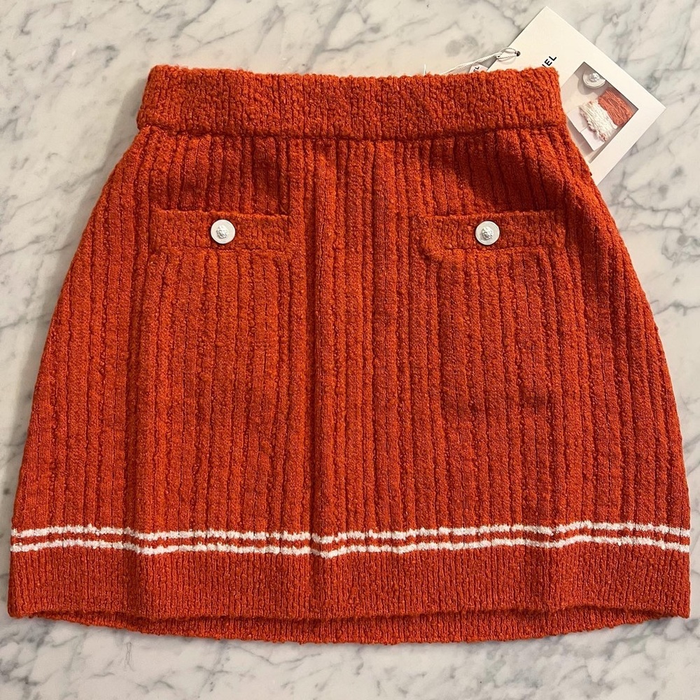 CHANEL Orange Mini Skirt with White Trim
